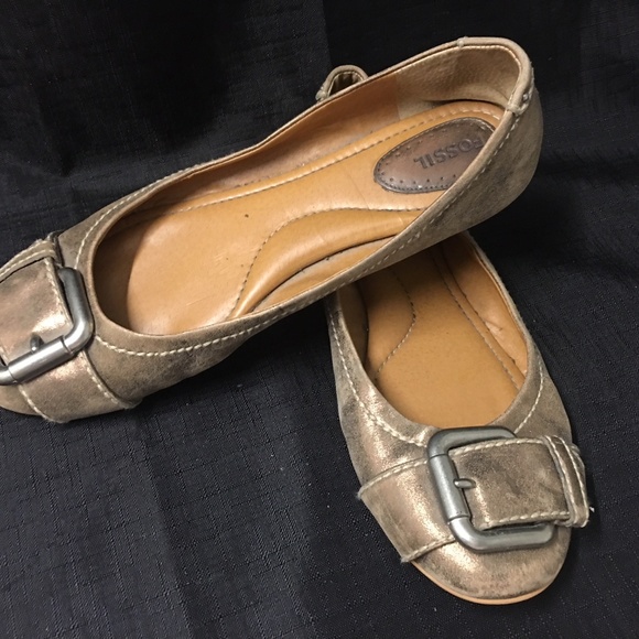 Fossil leather distressed gold ballerina flats 9.5 - Picture 3 of 4